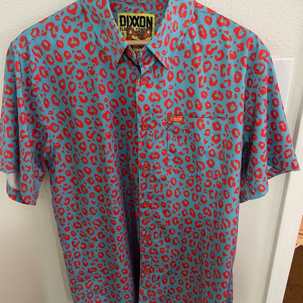 DIXXON The Party Animal Blue and Red Leopard Print Men's Party Shirt